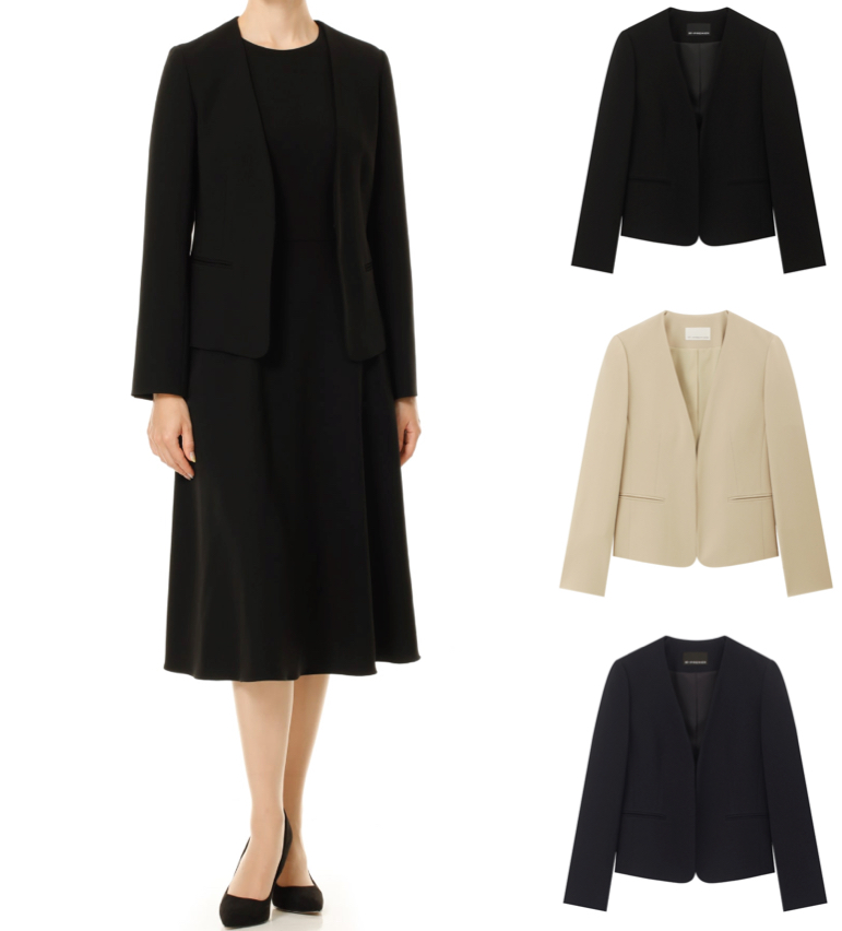 M-PREMIER（エムプルミエ）ブラックのノーカラージャケット