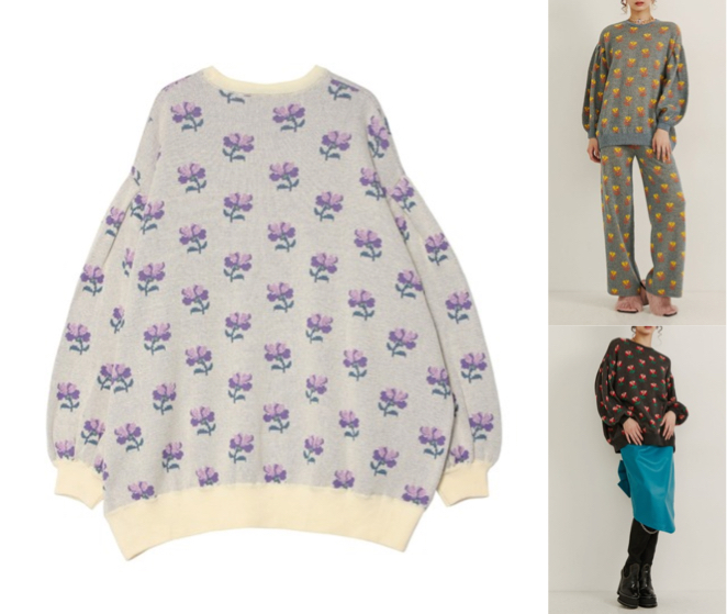 PAMEO POSEパープルのフラワー柄スウェット