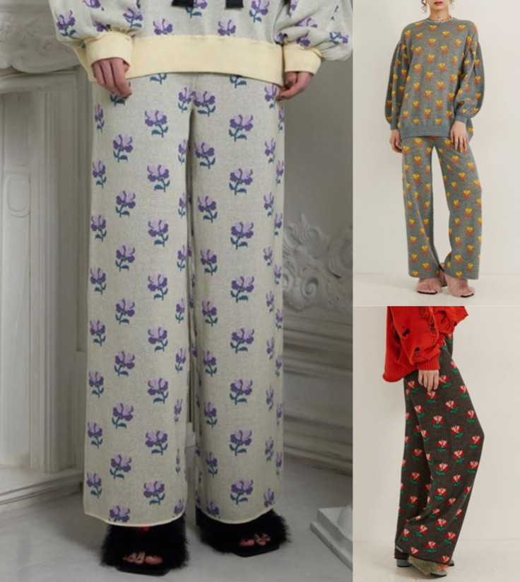 PAMEO POSEパープルのフラワー柄パンツ