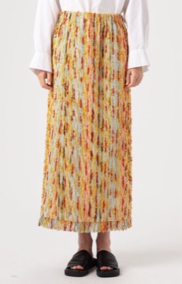 caban(キャバン)イエロー系のツイードフリンジロングスカート