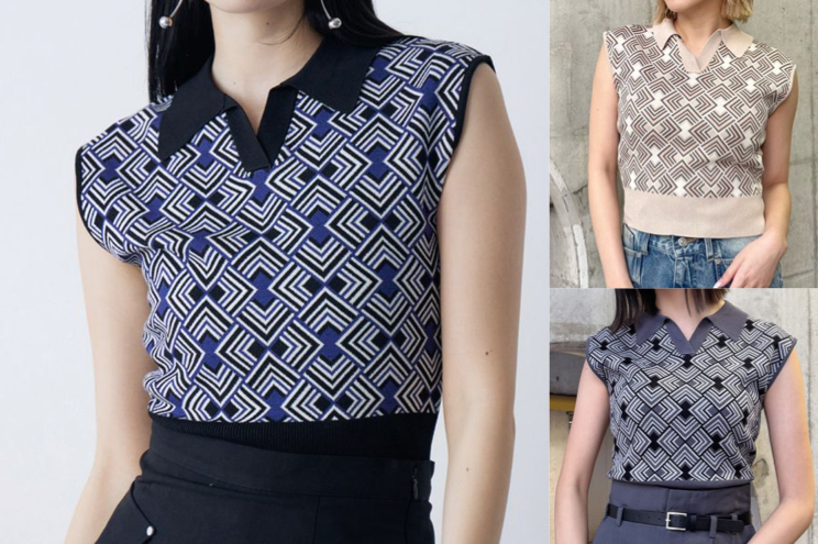 MURUA(ムルーア)ネイビーのジオメトリック柄ニット