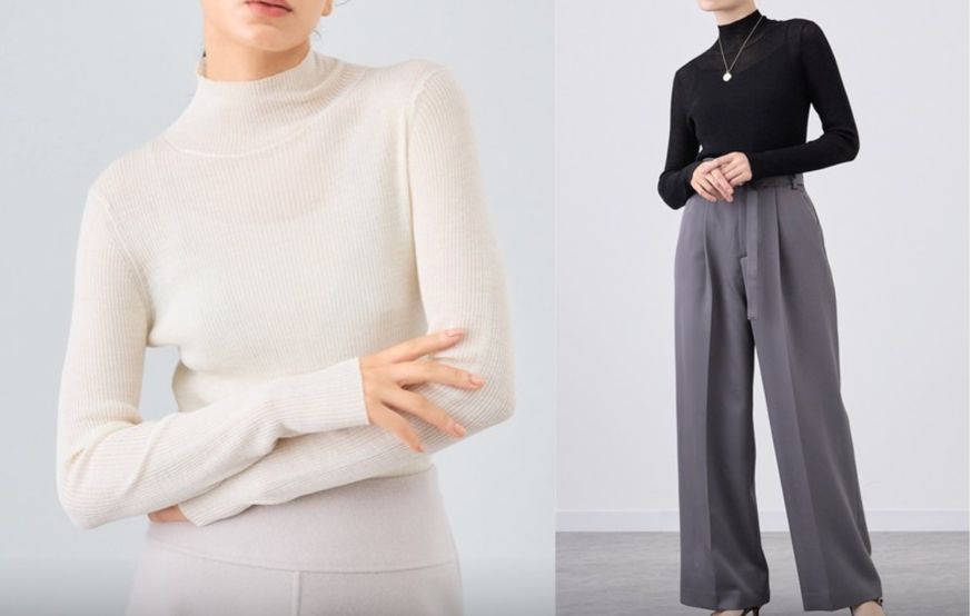 ANAYI ホワイトのタートルネックニット