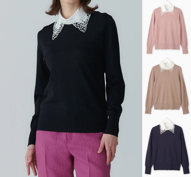 BEATRICE（ベアトリス）ブラックのレース襟付きニット