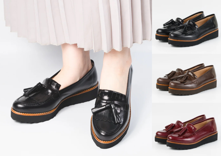 BONTRE（ボントレ）ブラックの厚底キルトタッセルローファー