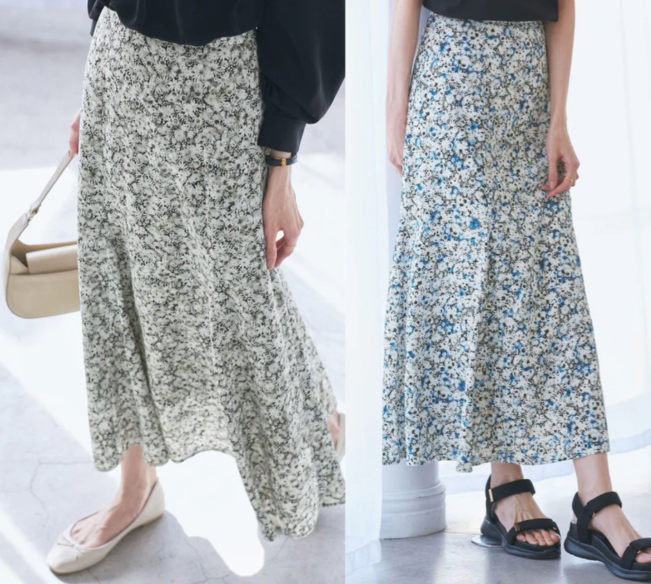 ROPÉ PICNIC（ロペピクニック）グレーの小花柄ナロースカート