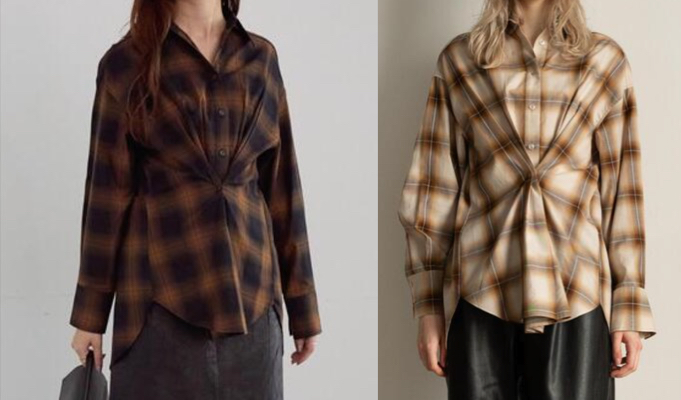 Te chichi(テチチ)ネイビーxイエローのチェック柄シャツ