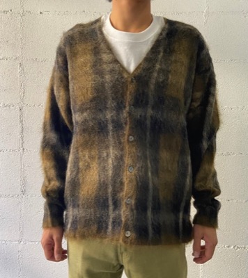 STEP AHEAD（ステップアヘッド）ブルーxグリーンのチェック柄モヘアカーディガン