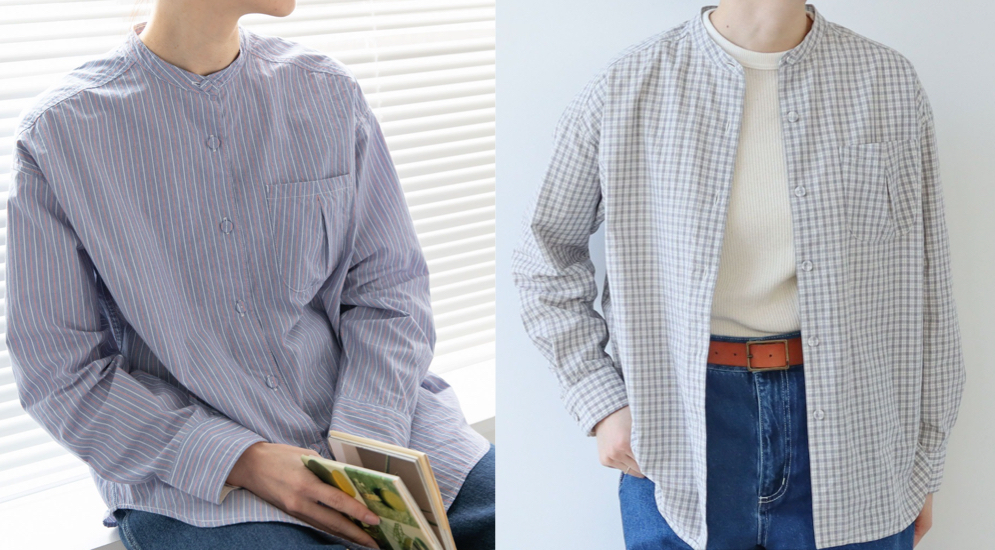 PAR ICI（パーリッシィ）ネイビーのストライプ柄スタンドシャツ