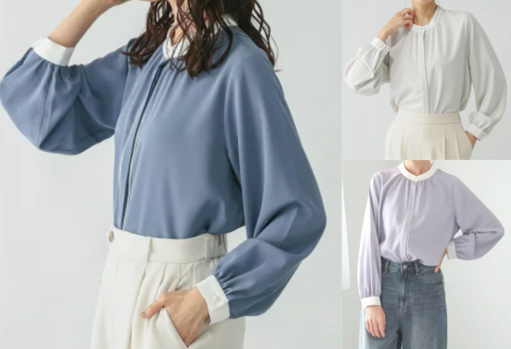 GLOBAL WORK(グローバルワーク)ブルーのパイピングブラウス