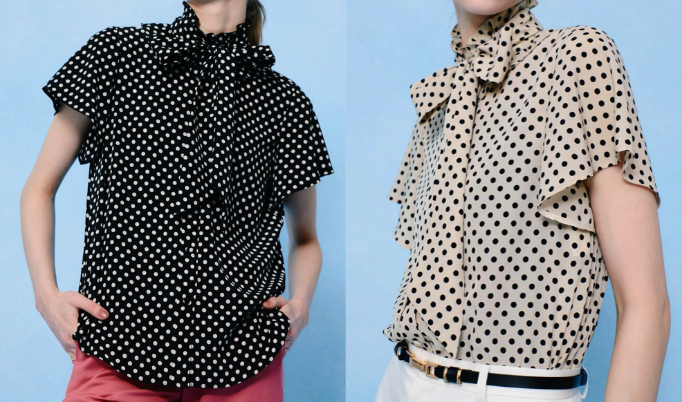 LOULOU WILLOUGHBY（ルルウィルビー）ブラックのドット柄ブラウス