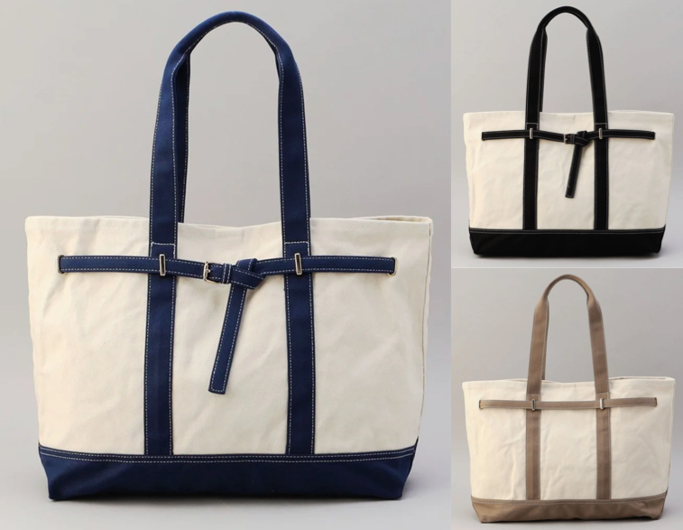 coen（コーエン）ホワイトxネイビーのトートバッグ