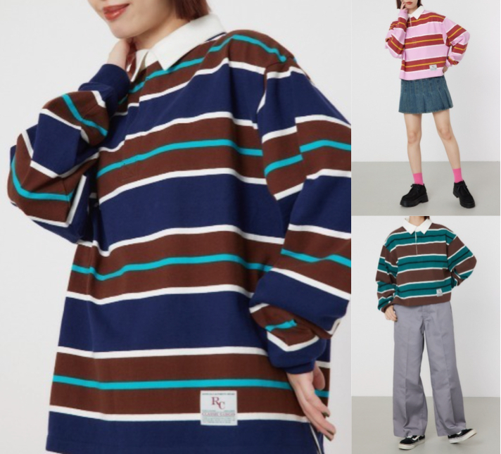 RODEO CROWNS WIDE BOWLネイビー✕ブラウンのポロシャツ