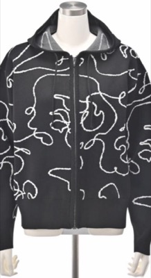 Carney 一筆描きジャガードニットパーカーブラックのパーカー