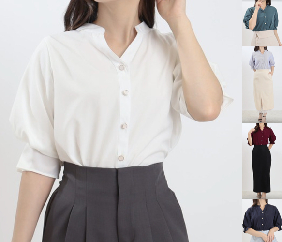 TRUDEAホワイトのスキッパーブラウス