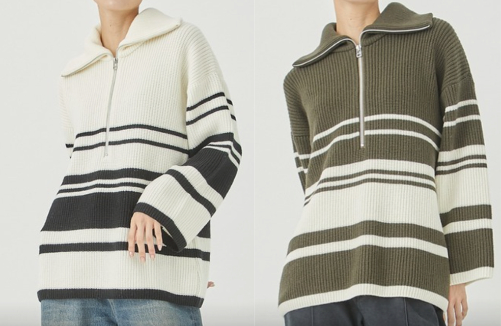 WRAPINKNOT（ラッピンノット）アイボリーのハーフジップボーダーニット