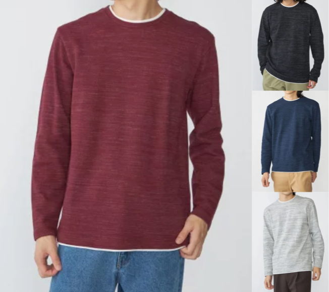 SHIPS（シップス）ボルドーのレイヤードロンT