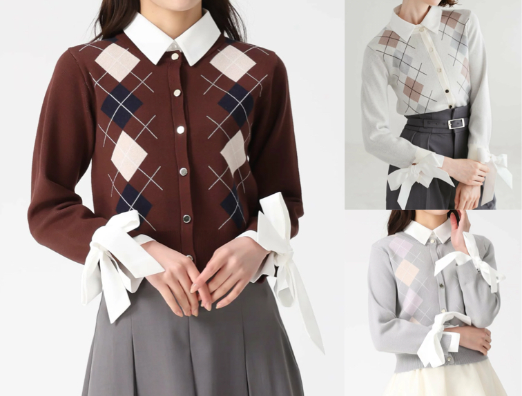 31 Sons de mode（トランテアン ソン ドゥ モード）ブラウンのアーガイル柄カーディガン