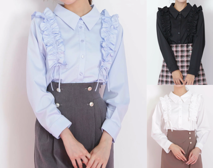 JILL by JILLSTUART（ジル バイ ジルスチュアート）ライトブルーのショルダーフリルブラウス