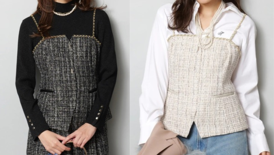 JUSGLITTY（ジャスグリッティー）ブラックのツイードキャミトップス