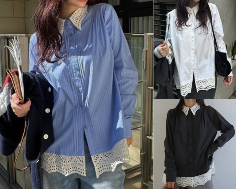 willfully（ウィルフリー）ブルーのレースカラーシャツ