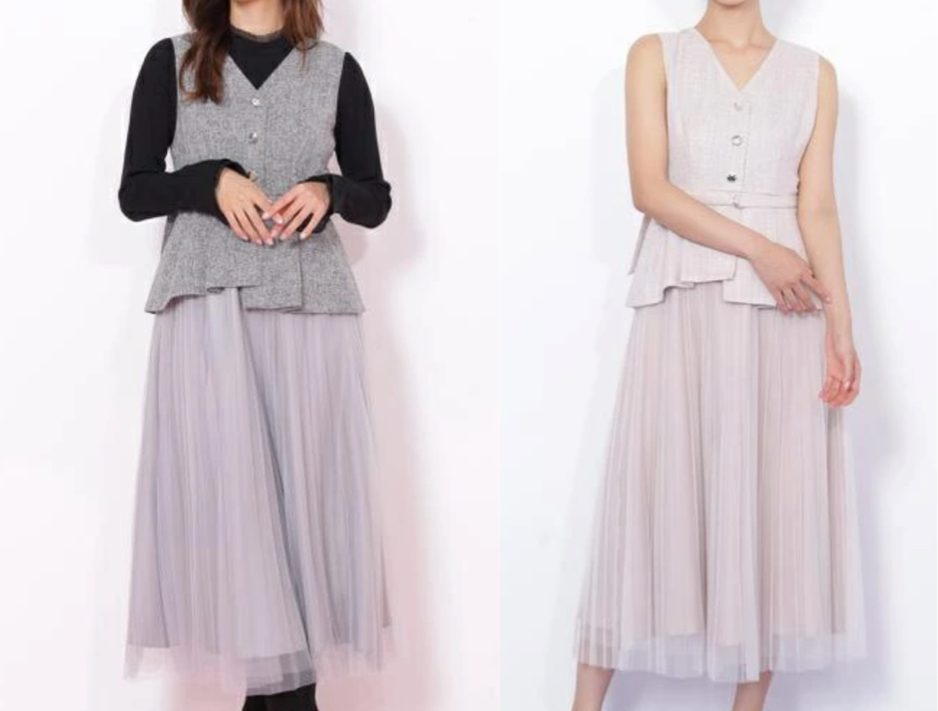 JILL by JILL STUART（ジル バイ ジルスチュアート）グレー系のジレドッキングワンピース