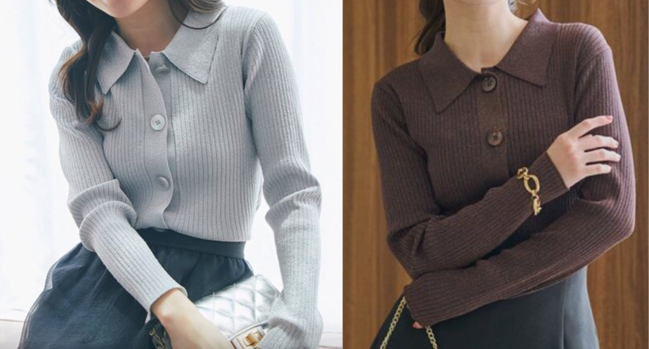 La boutique BonBon（ラブティックボンボン）グレーのポロ衿カーディガン