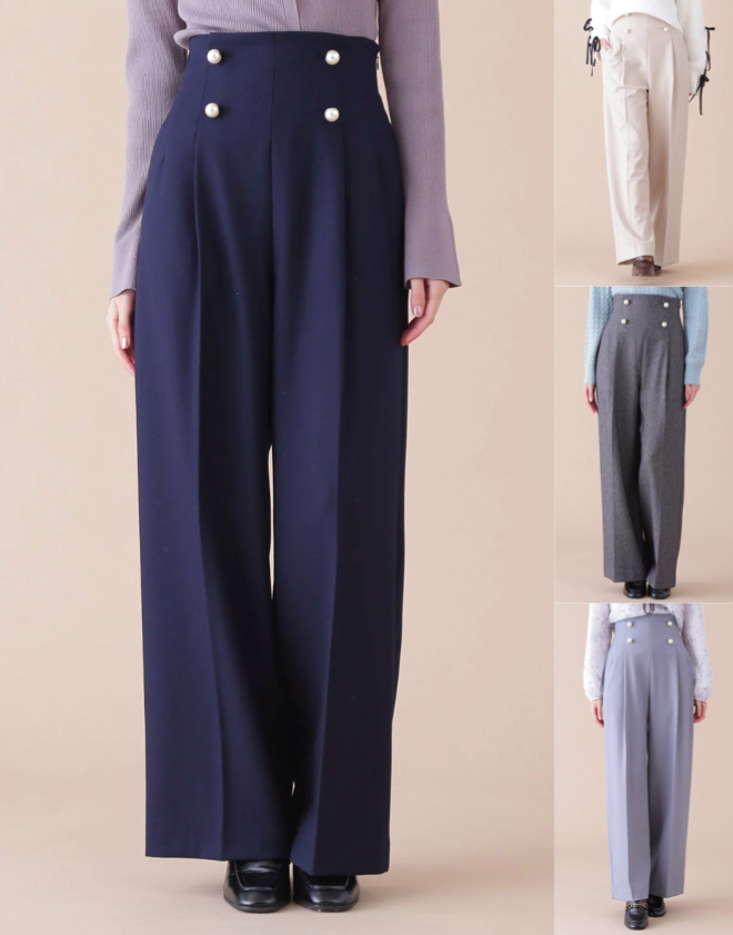 JILL by JILLSTUART（ジル バイ ジルスチュアート）ネイビーのパールボタンワイドパンツ