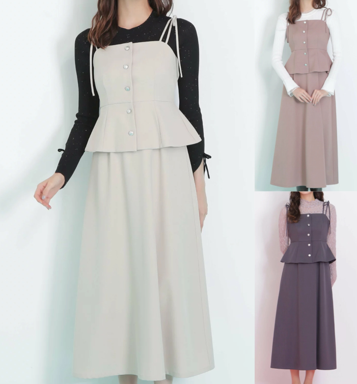 JILL by JILLSTUART（ジル バイ ジルスチュアート）ベージュの肩リボンジャンスカ