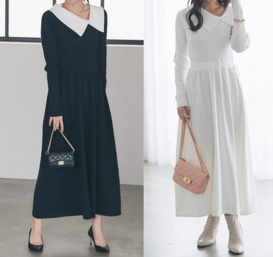 La boutique BonBon（ラブティックボンボン）ネイビーのアシメカラーニットワンピース