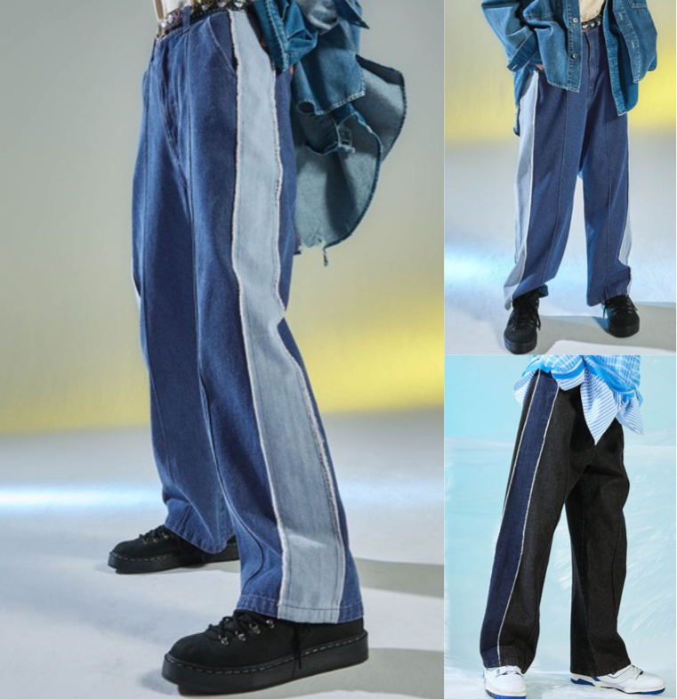 ENDER PRODUCTS（エンダープロダクツ）ブルーのバイカラーサイドラインデニムパンツ