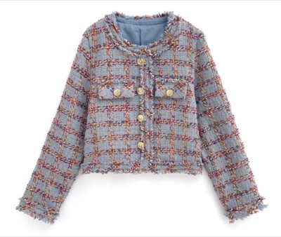 GRL（グレイル）ブルーのラメツイードノーカラージャケット