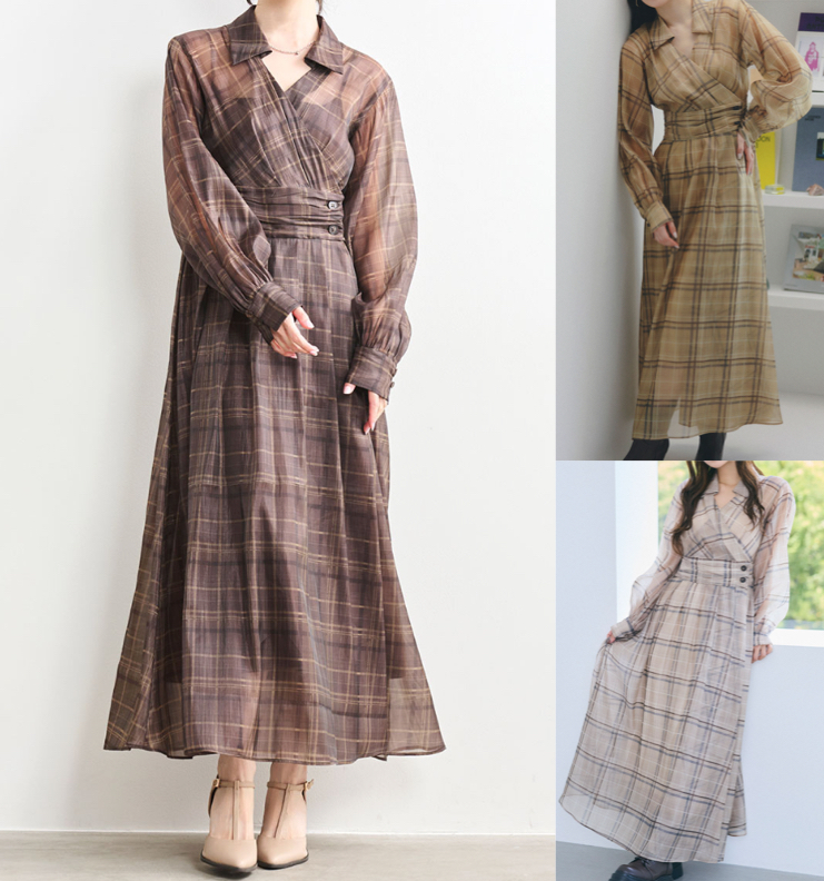 COCO DEAL（ココディール）ブラウンのチェック柄ワンピース