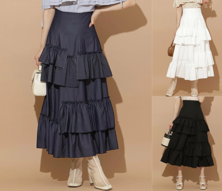 WILL SELECTION(ウィルセレクション)ネイビーのアシメフリルハイウエストスカート