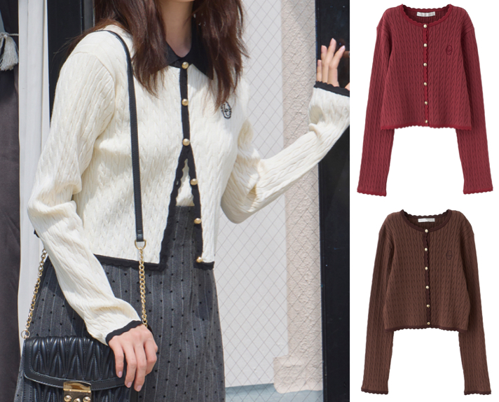 LILLIAN CARAT（リリアンカラット）アイボリーのケーブルニットカーディガン