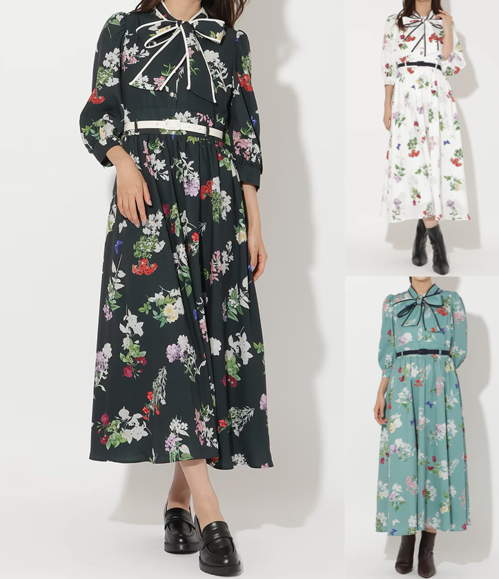 AND COUTURE（アンドクチュール）ブラックの花柄ワンピース