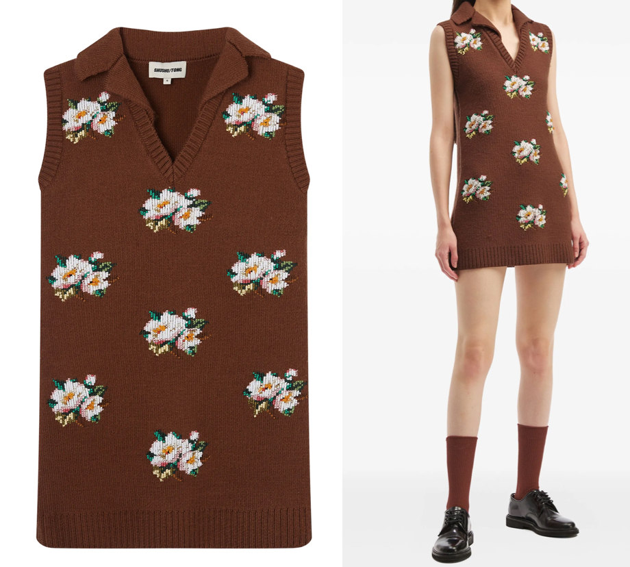 SHUSHU/TONG /ブラウンのフラワー柄ニットベスト
