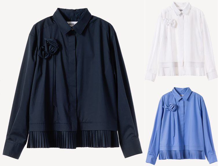 MUVEIL（ミュベール）ネイビーのローズモチーフブラウス