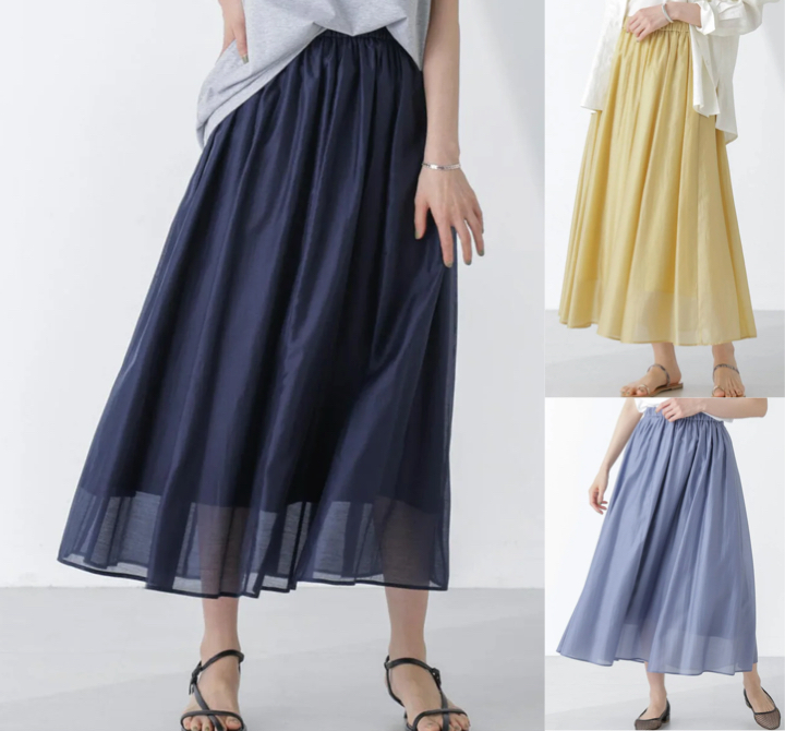 NANO universe（ナノユニバース）ネイビーのシアーフレアスカート