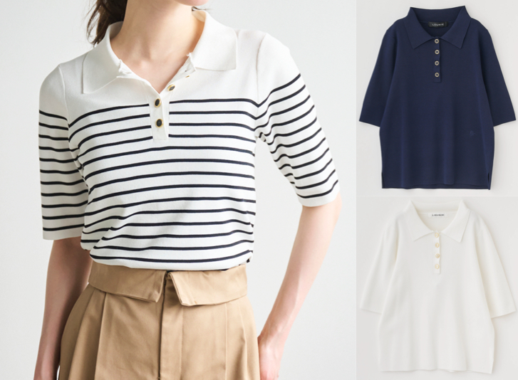 LOUNIE（ルーニィー）ホワイトのボーダーポロニット