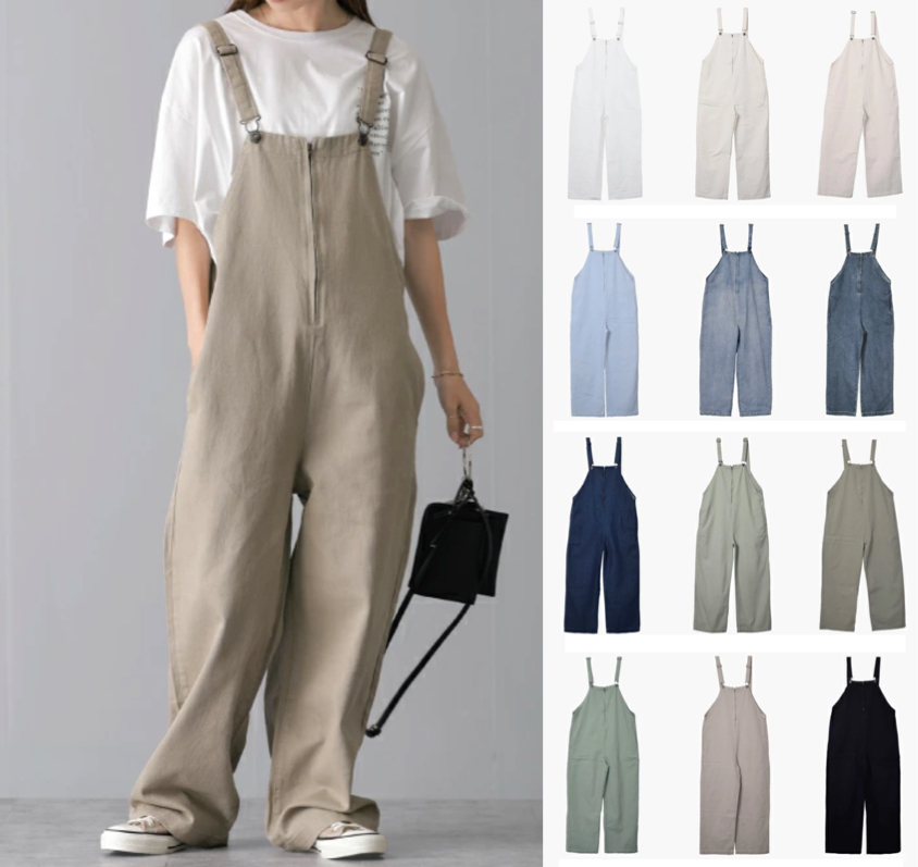 ベージュ系のデニムオールインワン