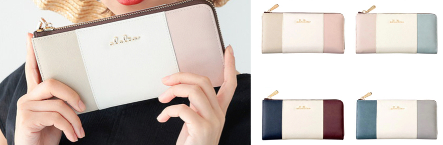 Clelia（クレリア）ベージュxホワイトxピンクのトリコロールカラー財布