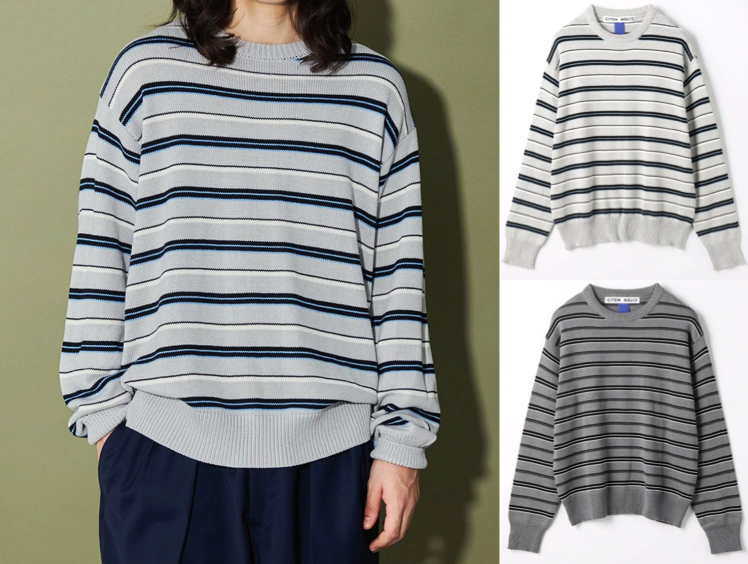 CITEN（シテン）ライトグレーのボーダーニット