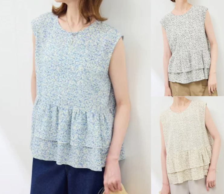 ROPÉ PICNIC（ロペピクニック）ブルーの小花柄ティアードブラウス