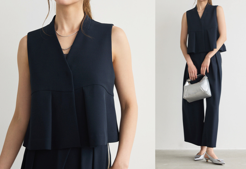 lounieブラックのショート丈ジレ