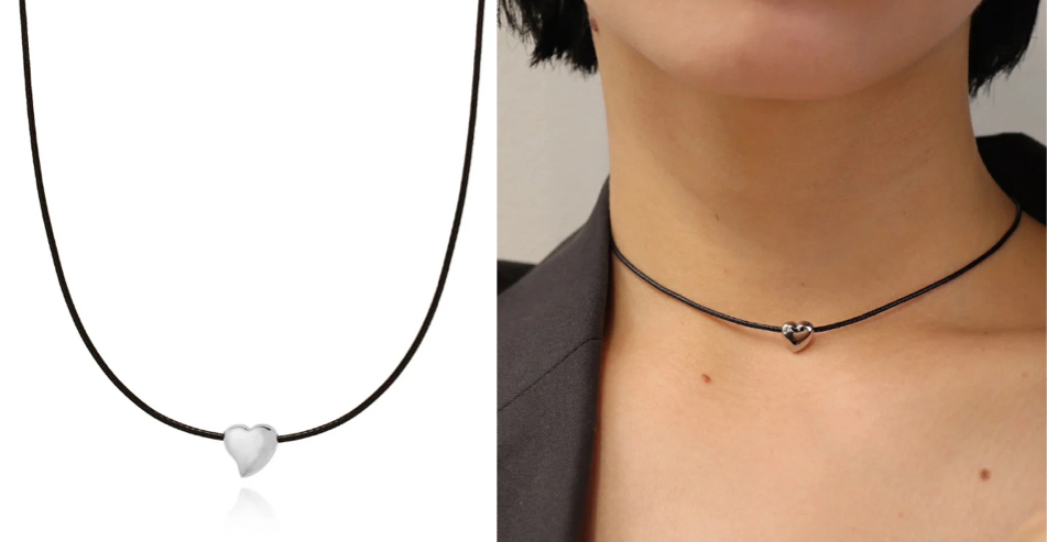 AJIROブラックxシルバーハートのネックレス