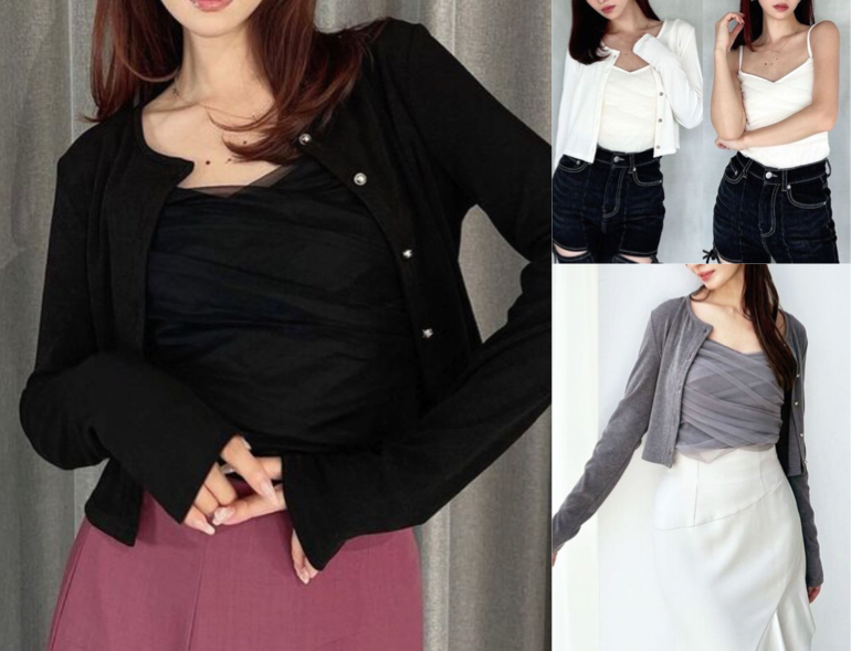 RESEXXYブラックのカーディガン（キャミとセット）