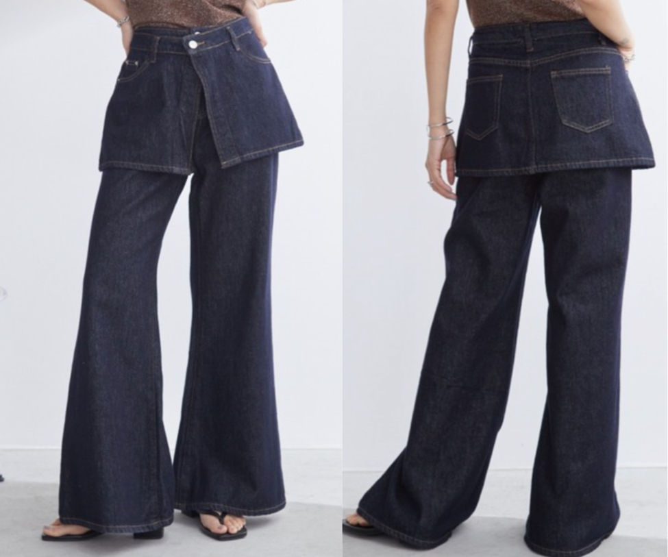 Aunt Marie's（アントマリーズ）ネイビーのレイヤードデニムパンツ