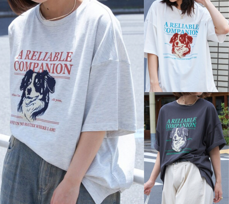 PUBLUX（パブリュクス）グレーの犬プリントTシャツ