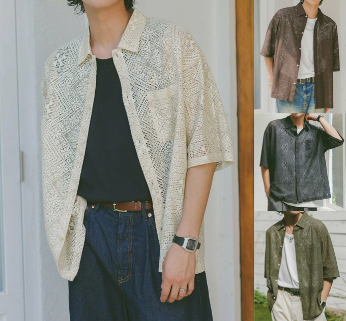 RAGEBLUE(レイジブルー)ホワイトのレースシアー半袖シャツ