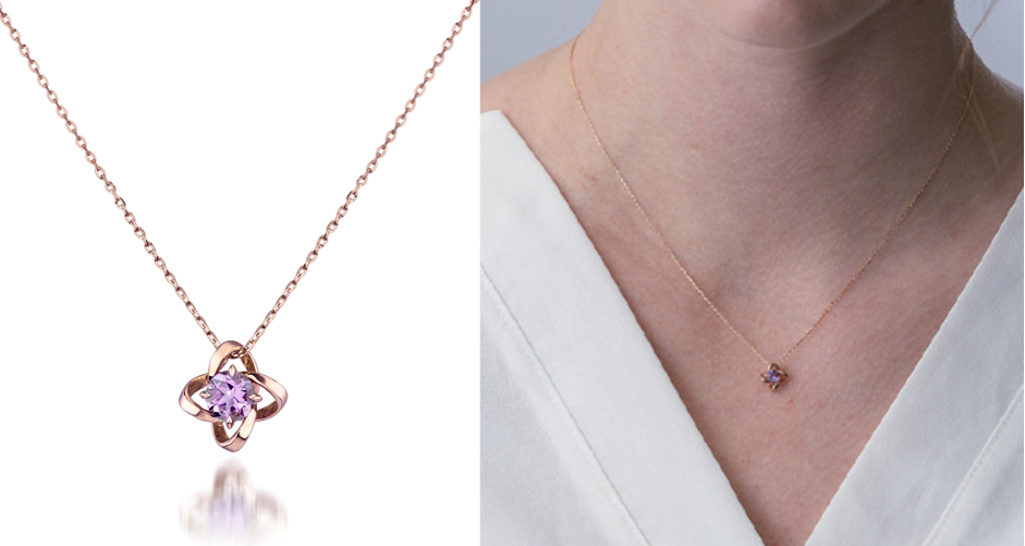 STAR JEWELRY（スタージュエリー）ピンクゴールドxパープルのフラワーネックレス